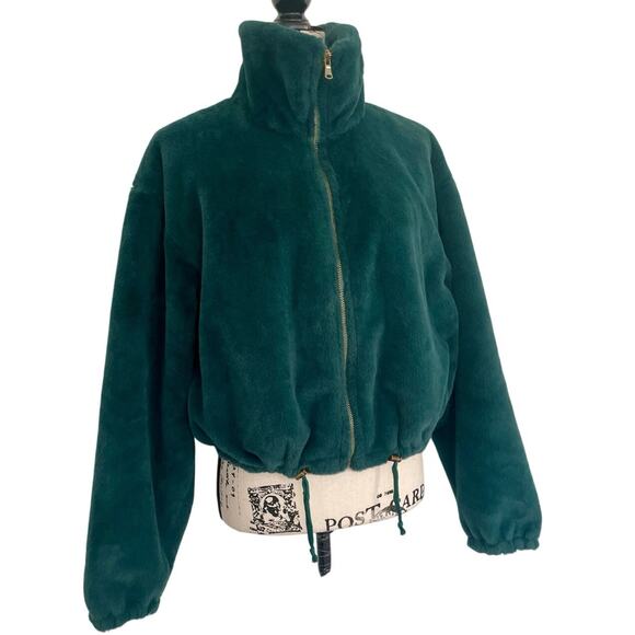 BE FORE DAWN COAT JACKET FULL ZIP  MOCK NECK SZ 8 EMERALD GREEN FAUX FUR COZY - Picture 12 of 15
